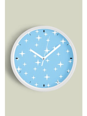 JHAAR Soyut Yıldızlı Modern Tasarım Duvar Saati Çocuk Odası - 25cm - Önü Camlı Beyaz Kasa