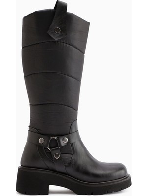 Limoya Katrin Siyah Metal Tokalı Kadın Biker Çizme