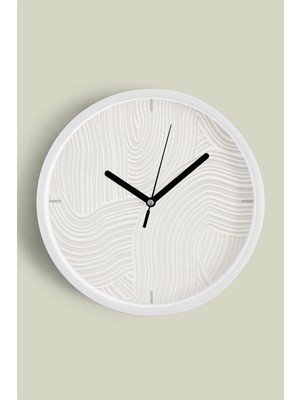 JHAAR Soyut Alçı Görünümlü Modern Duvar Saati - 25cm - Önü Camlı Beyaz Kasa