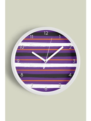 JHAAR Renkli Çizgili Modern Tasarım Duvar Saati - 25CM - Önü Camlı Beyaz Kasa - Sessiz Mekanizma