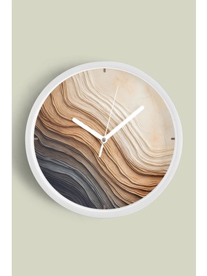JHAAR Soyut - Bohem Modern Duvar Saati - 25cm - Önü Camlı Beyaz Kasa