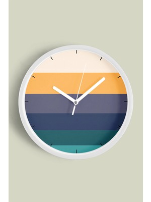 JHAAR Renkli Çizgili Modern Tasarım Duvar Saati - 25cm - Önü Camlı Beyaz Kasa