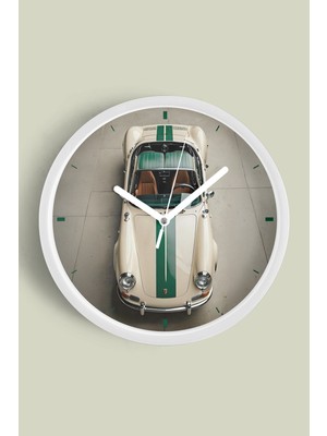JHAAR Retro Klasik Araba Modern Duvar Saati - 25cm - Önü Camlı Beyaz Kasa