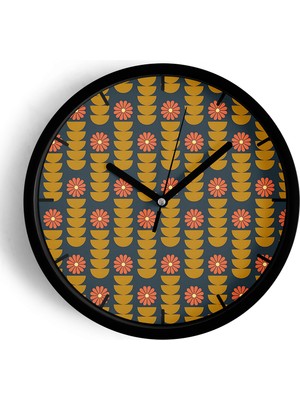 JHAAR Geometrik Desenli ve Çiçekşli Modern Duvar Saati - 25CM - Önü Camlı Siyah Kasa - Sessiz Mekanizma