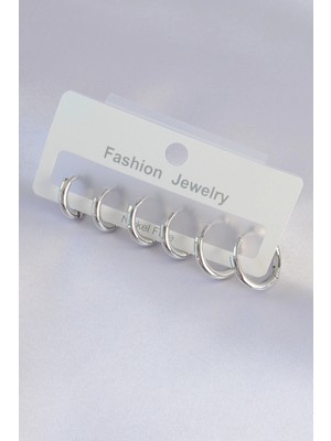 Shopwe Pirinç Gümüş Renk Oval Küpe Seti