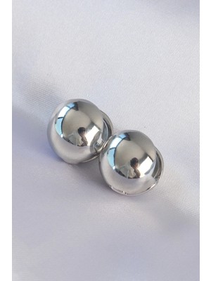 Shopwe Pirinç Gümüş Renk Içi Boş Minimal Topçuk Küpe