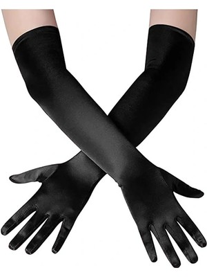 Moresun Buğz Uzun Boy Ekstra Parlak Saten Eldiven Siyah Renk