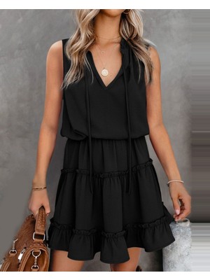 Etiler Collection Sıfır Kol V Yaka Ipek Aerobin Elbise