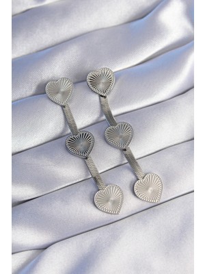 Shopwe 316L Çelik Gümüş Renk Uzun Italyan Zincir Detaylı Kalp Küpe