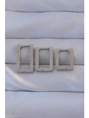 Shopwe 316L Çelik Gümüş Renk Dikdörtgen Küpe Seti