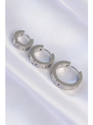 Shopwe 316L Çelik Gümüş Renk Model 3lü Halka Küpe