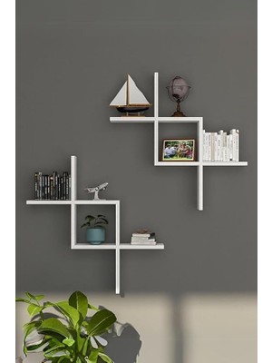Leaf Shop Beyaz 2'li Dekoratif Duvar Rafı - Duvara Monte Kitaplık