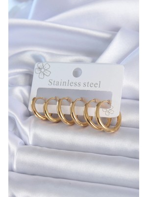 Dodes Dodes 316L Çelik Gold Renk Halka Model Kadın Küpe Seti TG27BKP10393