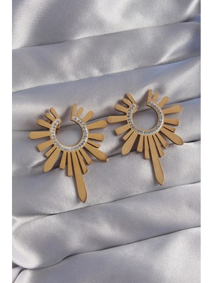 Shopwe 316L Çelik Gold Renk Zirkon Taşlı Güneş Figürlü Küpe