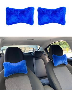 Mabelme Store Yumuşak Peluş Ortopedik Araba Seyahat Boyun Yastığı 2'li Mavi