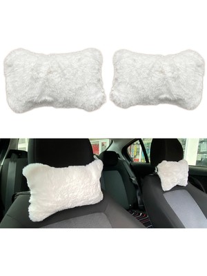 Mabelme Store Yumuşak Peluşlu Ortopedik Araba Seyahat Boyun Yastığı 2'li Beyaz