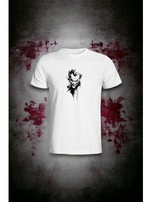 Özel Joker Tasarımlı Beyaz Baskılı Tişört T-Shırt