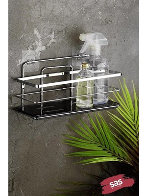 Leaf Shop Haus Yapışkanlı Ömür Boyu Paslanmaz Ayarlanabilir Raf Banyo Düzenleyici Şampuanlık Krom Siyah Lş-01 Ks
