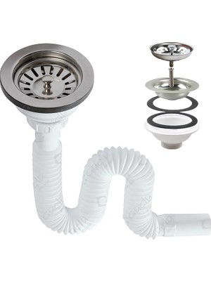 Leaf Shop Lavabo Sifonu, 11 cm Geniş Başlık, 80 cm Uzunluk, Körüklü Plastik Gider Borusu