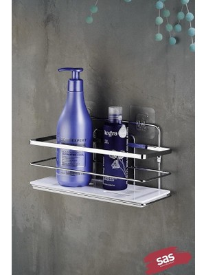 Leaf Shop Haus Yapışkanlı Ömür Boyu Paslanmaz Kristal Ayarlanabilir Raf Banyo Düzenleyici Şampuanlık Krom - Beyaz