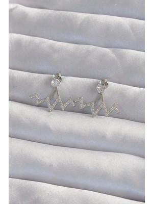 Shopwe Pirinç Gümüş Renk Zirkon Taşlı Zikzak Küpe