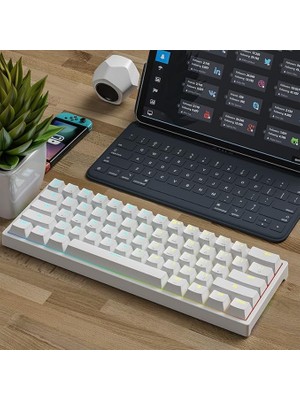 Leaf Shop Leaven K620 Type-C Kablolu Klavye LED Rgb 61 Tuşlu Rgb Mekanik Oyuncu Işıklı Klavye Ergonomik Tasarım Bilgisayar Pc Için Gaming Keyboard Beyaz Renk Kırmızı Switch