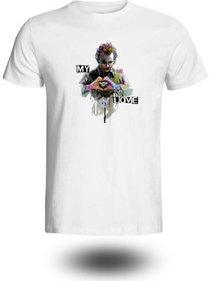 Özel Joker Tasarımlı Beyaz Baskılı Tişört T-Shırt