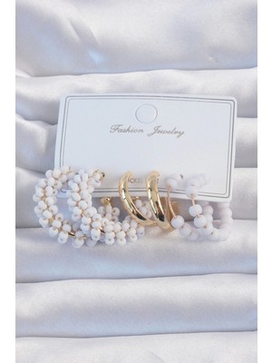 Shopwe Gold Renk Lila Boncuklu Halka Küpe Seti