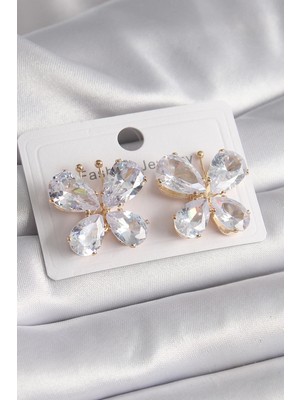 Shopwe Pirinç Gold Renk Zirkon Taşlı Kelebek Model Kadın Küpe