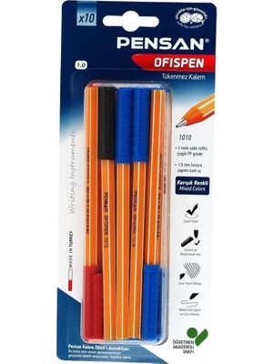 Leaf Shop 1010 Ofispen Tükenmez Kalem 1 mm Mavi-Siyah-Kırmızı (10 Lu Set) PE01010TKKRMT10 Tek Ebat Karışık