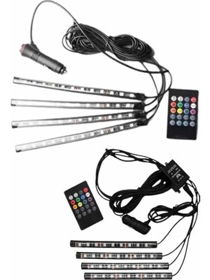 12'li Şerit LED Işık Rgb Sese ve Müziğe Duyarlı Araç Içi Ayak Altı