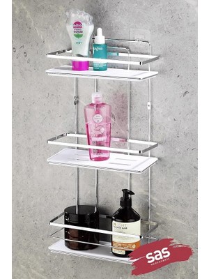 Leaf Shop Haus Yapışkanlı Ömür Boyu Paslanmaz Kristal Ayarlanabilir Raf Banyo Düzenleyici Şampuanlık Krom Lş-03