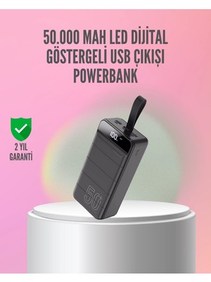 50.000 Mah Ultra Güçlü Powerbank 4 USB Çıkışlı, LED Dijital Göstergeli, Hızlı Şarj Deste