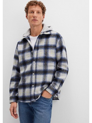 Mavi Yün Karışımlı Kareli Gömlek 0211786-91301