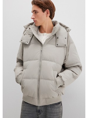 Mavi Kapüşonlu Gri Şişme Mont 0110553-86791