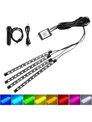 Araç Içi Ayak Altı LED 12 LED Işık Sese Müziğe Duyarlı Rgb Işıklı Aydınlatma Seti