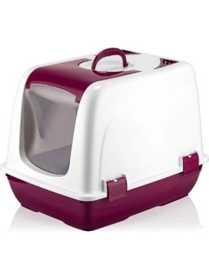 Mikopet Kapalı Küçük Kedi Tuvaleti Bordo