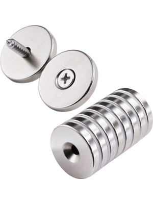 2 Adet 25X10/5X5,5 mm Neodyum Mıknatıs Havşa Delikli Magnet Vida Atılabilir N35 Nikel Paslanmaz