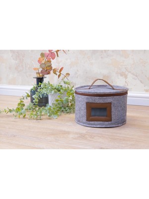 Deri Şeritli Pencereli Yuvarlak Çok Amaçlı Düzenleyici Organizer Kutu Keçe Çanta (Mini)