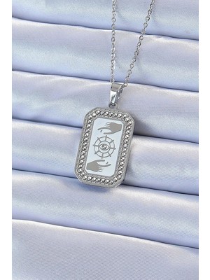Shopwe 316L Çelik Zincir Gümüş Renk Mineli Zirkon Taşlı Göz Figür Tarot Kolye