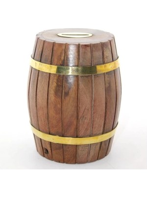 Pirinç Ahşap Fıçı Kumbara 12.5 cm