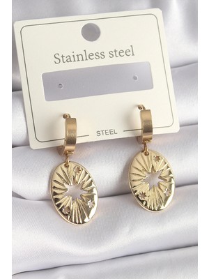 Shopwe 316L Çelik Gold Renk Kutup Yıldız Işleme Kadın Küpe
