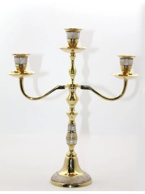 Pirinç Sedefli 3'lü Şamdan Model 2