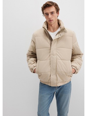 Mavi Dik Yaka Bej Şişme Mont 0110470-86559