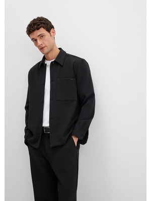 Mavi Cep Detaylı Siyah Gömlek 0211677-900