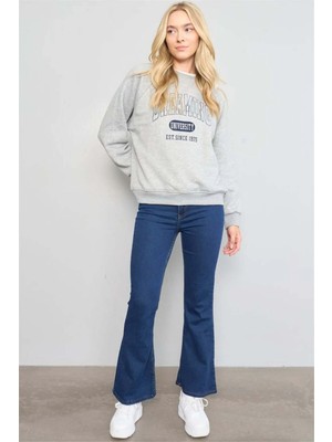 FlexiFit Yüksek Bel Lacivert Kadın Ispanyol Paça Kot Pantolon – Esnek Denim Kumaş, Slim Üst Flare Alt Kalıp, Retro Modern Fit Jean