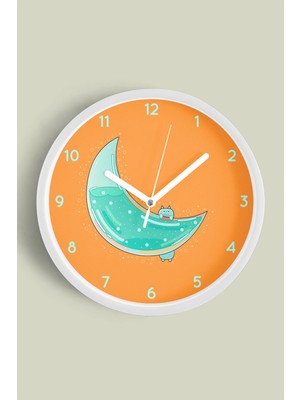 JHAAR Soyut Ay Tasarımı Çocuk Odası Modern Duvar Saati - 25cm - Önü Camlı Beyaz Kasa