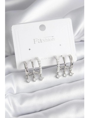 Shopwe Pirinç Gümüş Renk Zirkon Taş Detay Incili Kadın Küpe