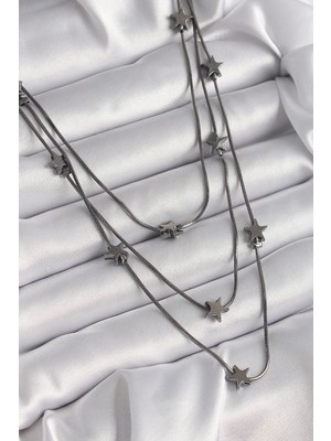 Shopwe Pirinç Füme Renk 3'lü Yıldız Model Kadın Kolye