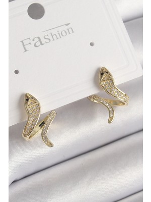 Shopwe Pirinç Gold Renk Zirkon Taşlı Yılan Model Kadın Küpe